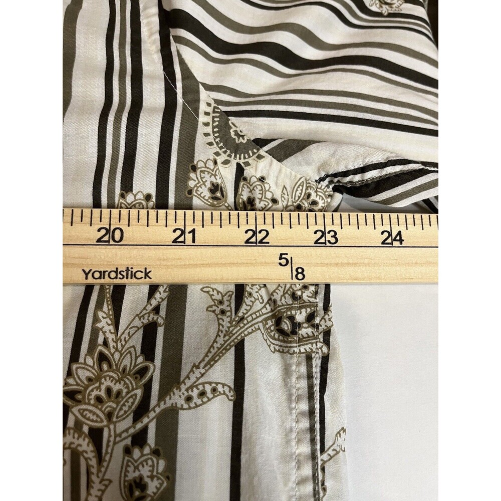 Express Men's White Brown‎ Print Stripe Button Down Long Sleeve Y2K Shirt Large - Picture 9 of 12